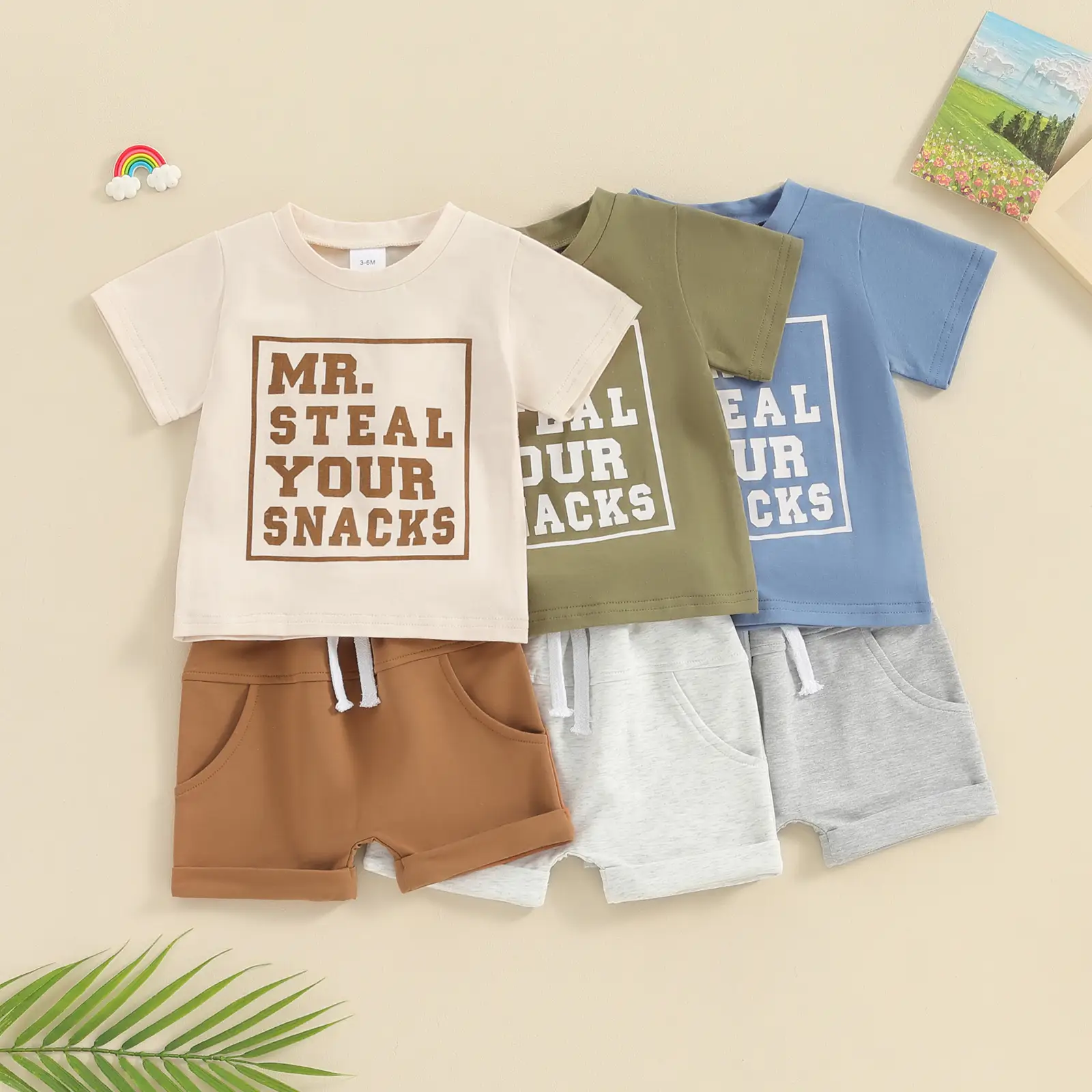 Toddler Baby Boy Summer Clothes Short Sleeve Letter Print Shirt with Elastic Waist Shorts Set Summer Outfit