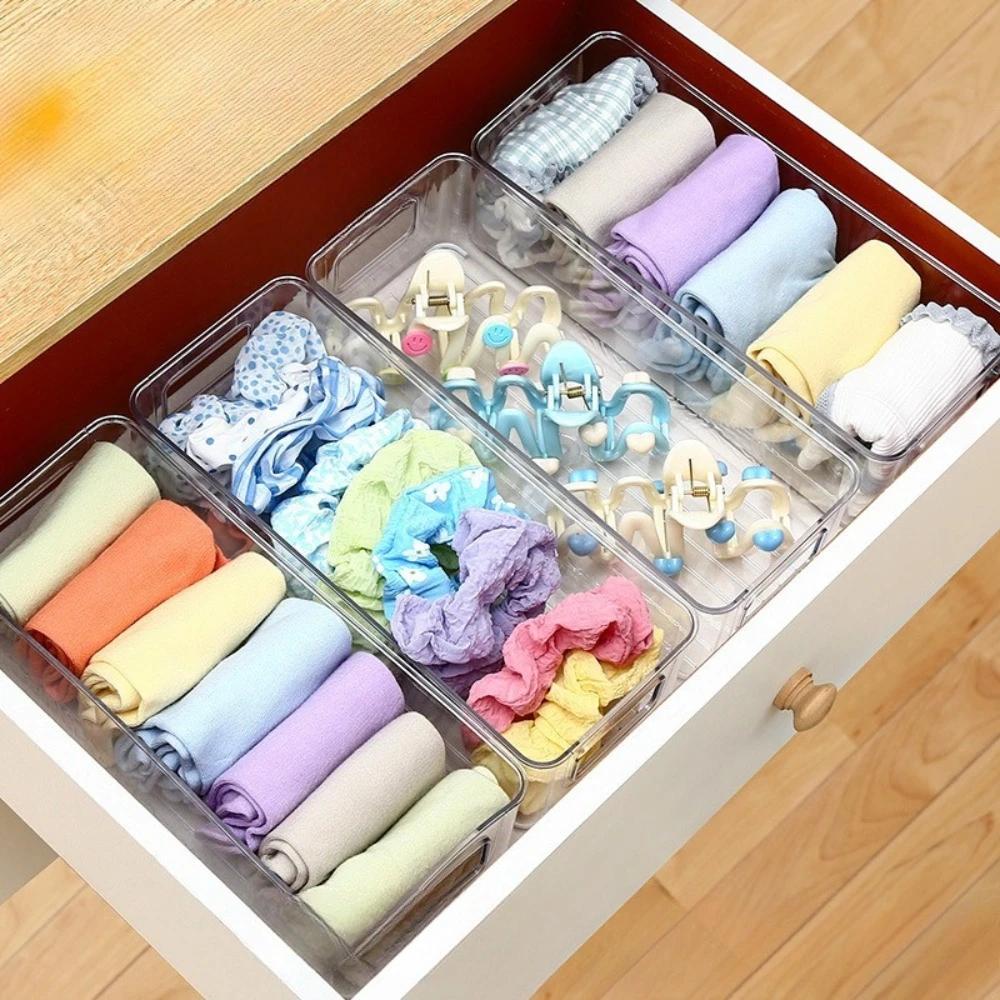 Wardrobe long rectangular transparent storage box, household clothes, socks, and underwear organizer, drawer divider, classification storage