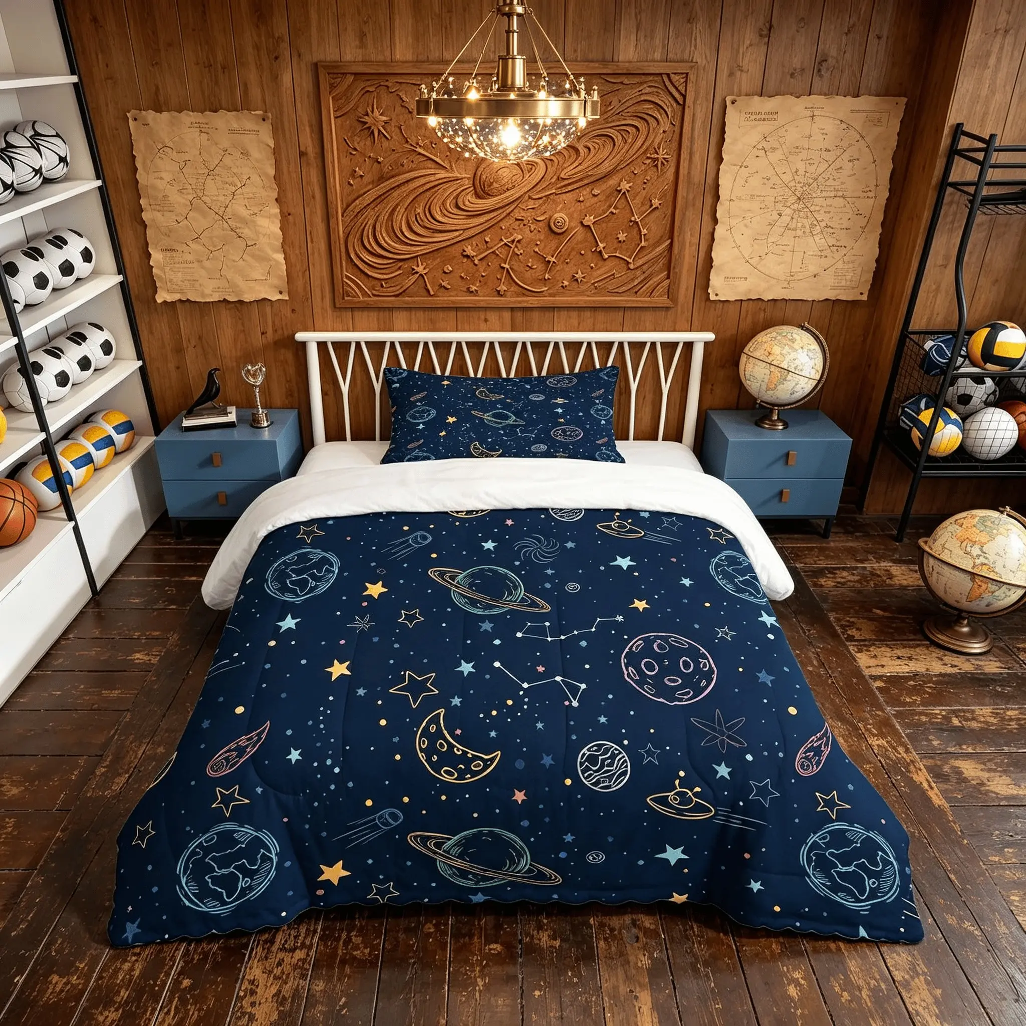 Space Planet Comforter Set, Bedding Sets, 2/3 Pieces (1 Comforter + 1/2 Pillowcases, No Pillow Insert Included), Cartoon Galaxy Style, Polyester Bed Set, Soft Quilted Fabric, Suitable for Teens and Adults Bedroom Decor, Ideal Gift for Space Lovers