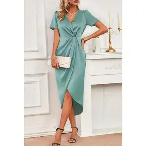 Satin Short Sleeve Party Dress