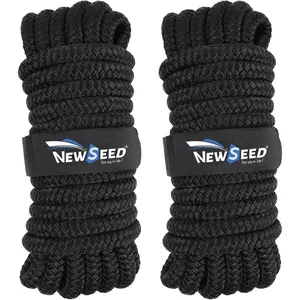 -NEWSEED Dock Lines 2 Pack 3/8" x 35' Braided Nylon Boat Rope with 12" Eyelets, Marine Mooring Lines for Docking, Black
