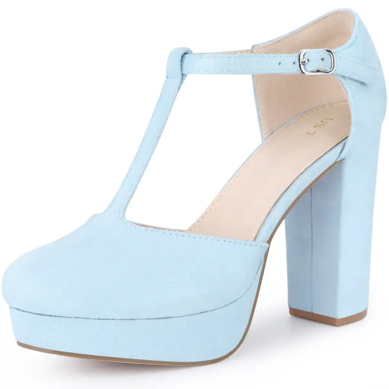 heels for a light blue dress Claudia Powder Blue Suede Mid Heel main image 0