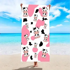 Cow Pattern Beach Towel, Soft Cartoon Cow Quick-Dry Bath Towel, Large Design, Portable, Super Absorbent, Must-Have for Beach Pool Camping Travel