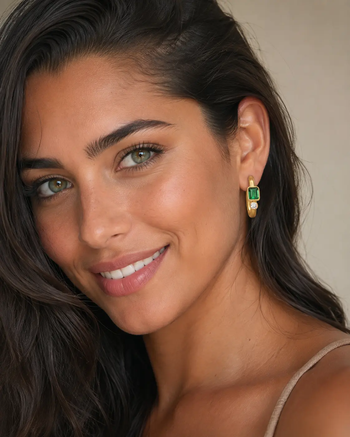 Emerald & Clear Zircon Double Hoop Earrings