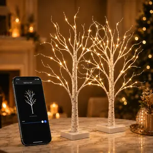 2FT Smart Birch Tree 2 Pack with LED Lights, Bluetooth App Controlled, 18 Modes, Dimmable, Timer, Music Sync, Warm White LED for Indoor Christmas Tabletop Centerpiece, Wedding & Valentine’s Day Decor