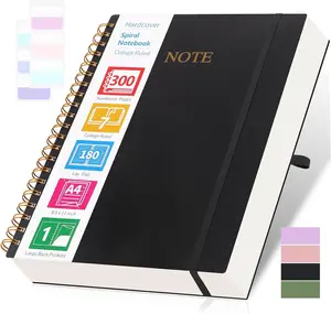 Spiral Notebook, 8.5 x 11 Notebooks for Work, 300 Numbered Pages College Ruled Notebook, Large Notebook for School with 24 Tabs, A4 Notebook Journal for Women Men, Thick Paper,  Pocket, Black