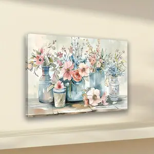 A Pink Flower Blue Vase Design Painting with Wooden Frame Floral Canvas Wall Art Print Suitable for Home Office Decoration Living Room Bedroom Plant Painting Bachelorette Party Gift 1 Piece