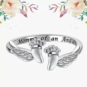 Meraki Angel Baby Footprint Ring with Adjustable Opening for Everyday Wear Commemorative Gift for Special Moments