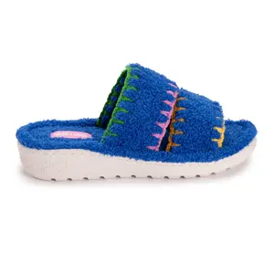 Muk Luks Women's 2 Strap Open Toe Slippers, Ribbed Terry Slide with Cloud Cushioning and Contoured Footbed for Indoor/Outdoor Walking, Walking Shoes, Open Toed Slippers
