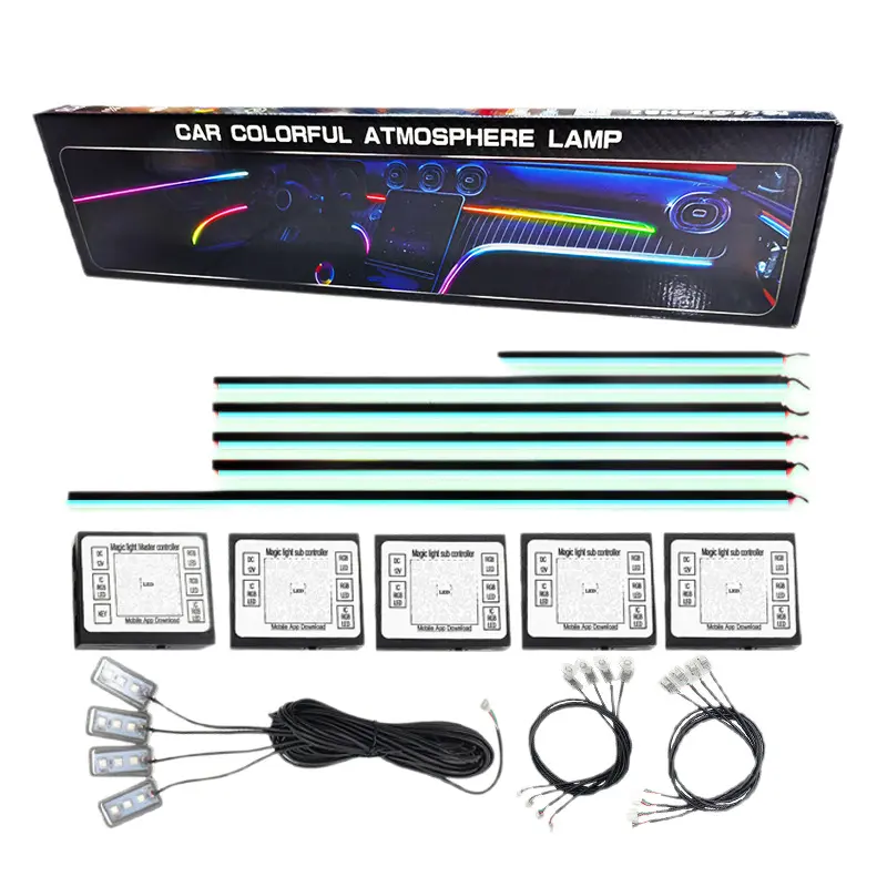 64 Vibrant RGB Color Changing Acrylic Strip Lights for Car Interior, 12V Car System, 12cm x 8cm Adjustable Clips, Dashboard/Door Trim/Center Console Decor, Factory Look Smooth Glow Ambience Enhancement, Rgb Colors