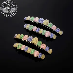 【Fashion casual】Hip Hop Grills Jewelry Micro-Inset Zircon Braces Rapper Accessories Bling，Rainbow has many colors Christmas Ball Carnival Party and Halloween Cosplay Costume Accessories