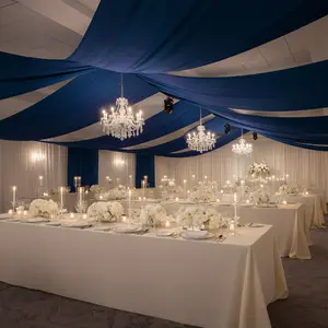 Navy Blue 4-Way Stretch Spandex Event Curtain Drapes, Wrinkle-Free Backdrop Panel with Rod Pockets - 5ft x 20ft