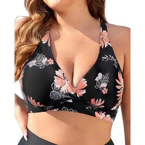 Yonique Women's Plus Size V-Neck Bikini Top - Large Bust, Full Coverage, Sport Bra-Style Swim Top (No Bottom Included), V Neck Swimsuit