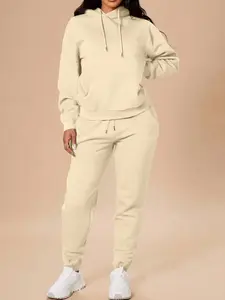 Women's Long Sleeve Hooded Sweatshirt Set with Pockets, Casual High Waist Pants, Fall & Winter Fashion, Home & Outdoor Workout Wear