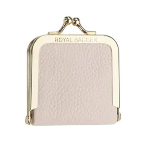 Royal Bagger Genuine Leather Mini Jewelry Box and Slim Coin Purse with Kiss Lock for Women, Ring and Necklace Storage 3120