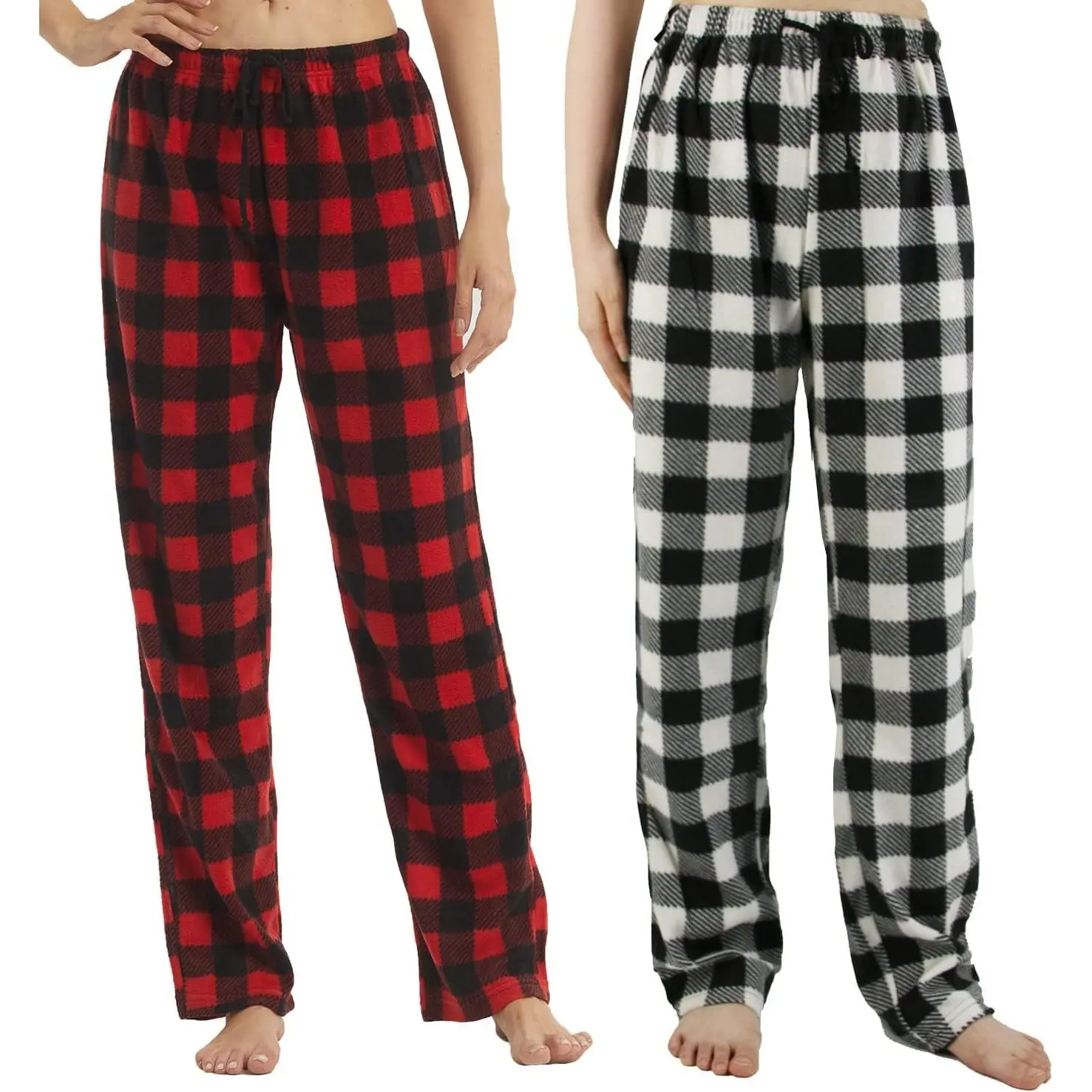 Christmas Pajama Pants for Women Fuzzy Pack Long Fleece  Plaid Pj Bottoms Soft Drawstring Lounge Sleepwear