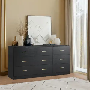9 Drawer Dresser, 62.9" Large Deep Chest of Drawers,Wooden Dresser Storage Cabinet with 9 Drawers for Bedroom, Long Black Dressers for Living Room, Hallway,Nursery