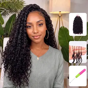 [70g/Pack] PDFZ Deep Wave Feather Crochet Raw Human Hair Pre-Separated 3C/4A Natural Deep Wave Raw Hair Extensions for Women Natural Black Miracle Knots