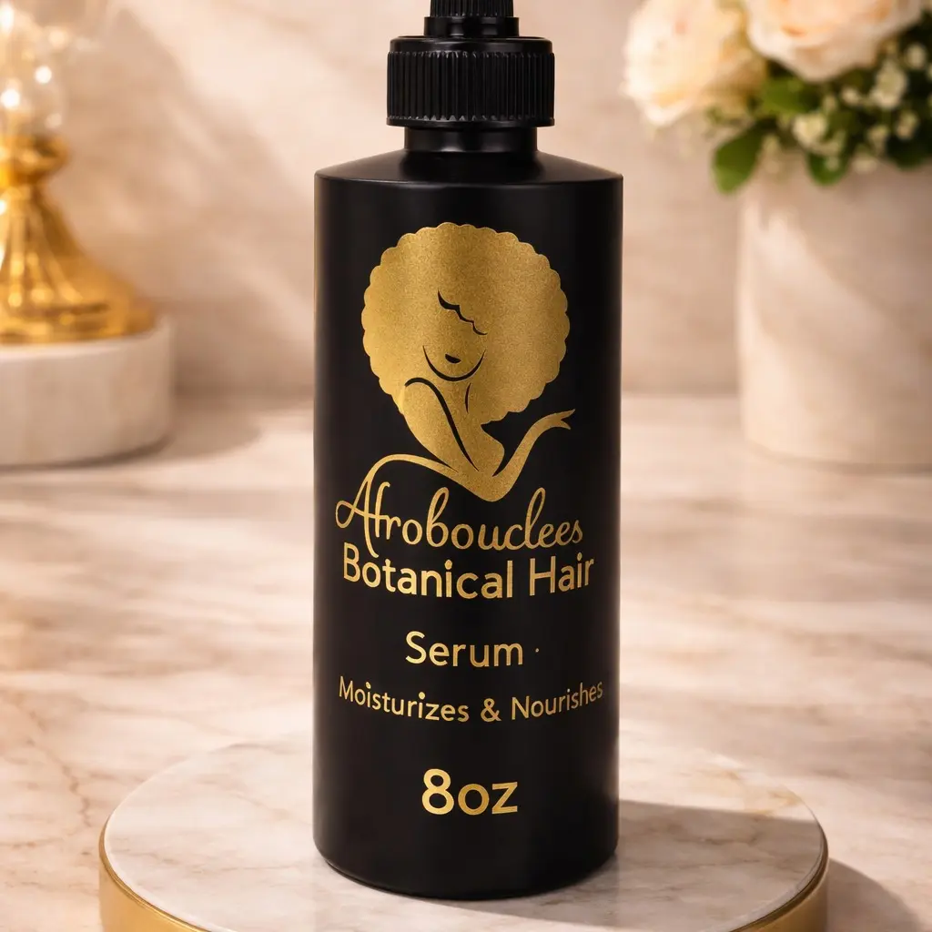 Afrobouclees Botanical Hair Serum - 8oz Lightweight & Nourishing Formula with Fenugreek Clove & Ginger for Soft Hydrated Strands & Rosemary Extract