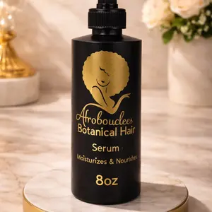Afrobouclees Botanical Hair Serum - 8oz Lightweight & Nourishing Formula with Fenugreek Clove & Ginger for Soft Hydrated Strands & Rosemary Extract