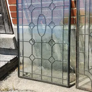 Double pane leaded glass windows  22"x36"x5/8” -UPDATED 1-26-2025 __ two patterns and two colors of black/bronze look & gold