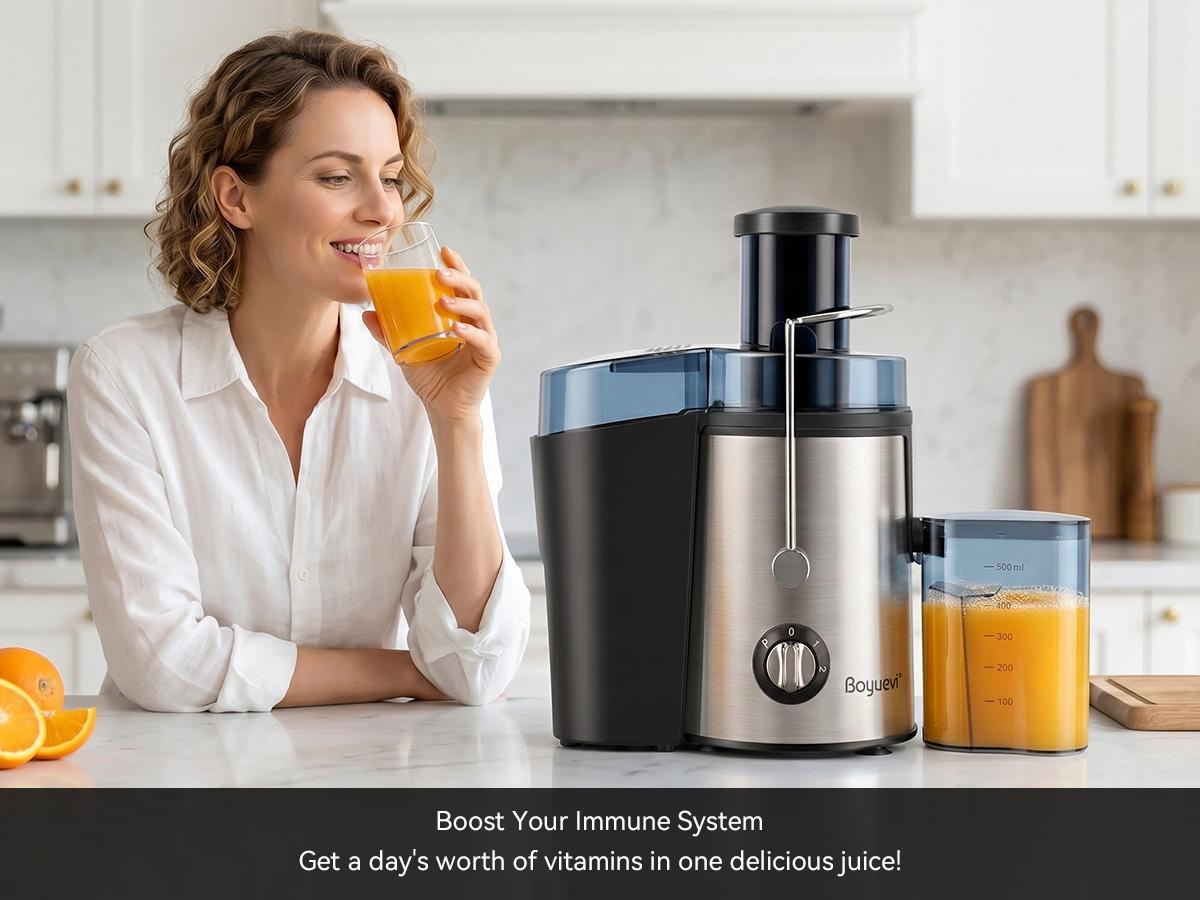 BOYUEVI-800W Home Use Multi-function Electric Juicer with 3" Feed Chute for Whole Fruits and Veg, Centrifugal Juicer with 30 oz. Juice Jug,BPA-Free, Easy to Clean