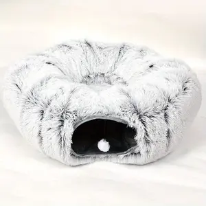 Plush Cat Tunnel Winter Warm Cat Bed Round Plush Foldable Cat Tunnel Multifunctional Cat Toy