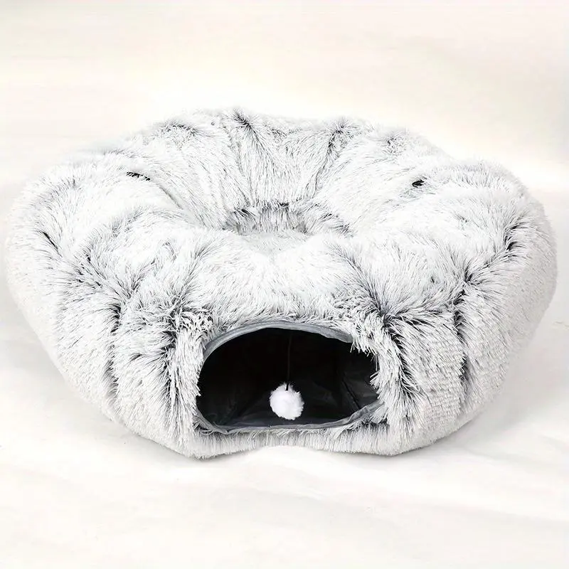 Plush Cat Tunnel Winter Warm Cat Bed Round Plush Foldable Cat Tunnel Multifunctional Cat Toy