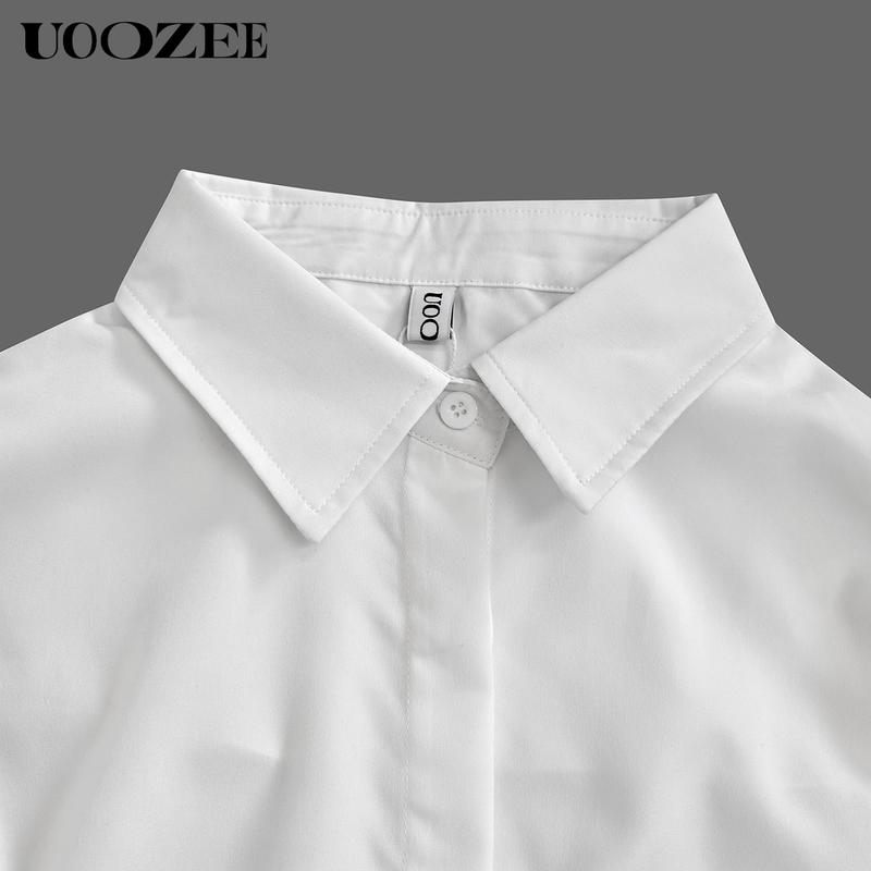 UOOZEE Women's  Loose Oversized Fit Multi-Colored Lapel Shirt Tops for all seasons loose and simple Polyester oversized versatile commuting suitable for a variety of occasions Collared Longsleeves cute fall outfits going tops office outfits  Chic  Casual