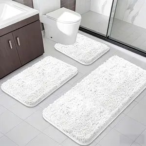 3pcs Memory Foam Bath Mat, Ultra Soft, Plush Comfort Standing Mat. Features U-Shaped Toilet Outline. Extra Thick. Super Absorbent Soft Mat, Perfect for Bathroom/Shower, Bathroom Accessories, Non-Slip Bath Mat, Room Mat, Outdoor Entry Mat