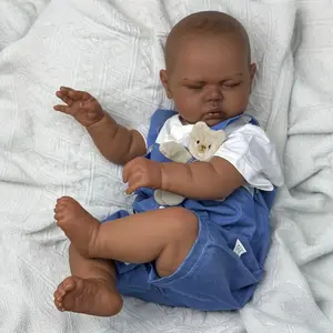 TopLink  60 CM Brown Black Skin Asleep Reborn Baby Doll Toy For Girl Big Fat Toddler Babies Vinyl Limbs Cloth Body Doll Kid Birthday Gift Play House Lifelike Toy Sleeping Doll
