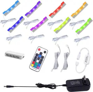 LED Glass Shelf Lighting Kit – Flexible Cable & Clip for Glass Edge Back Side Lighting with RF Remote (8 Lights, RGB)