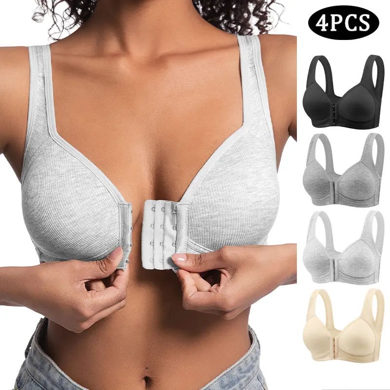 1/3/4pcs Women's Front Closure Wireless Seamless Bra Side Support Lifted Shape Lightweight Comfortable Everyday Bralette for Summer & Fall