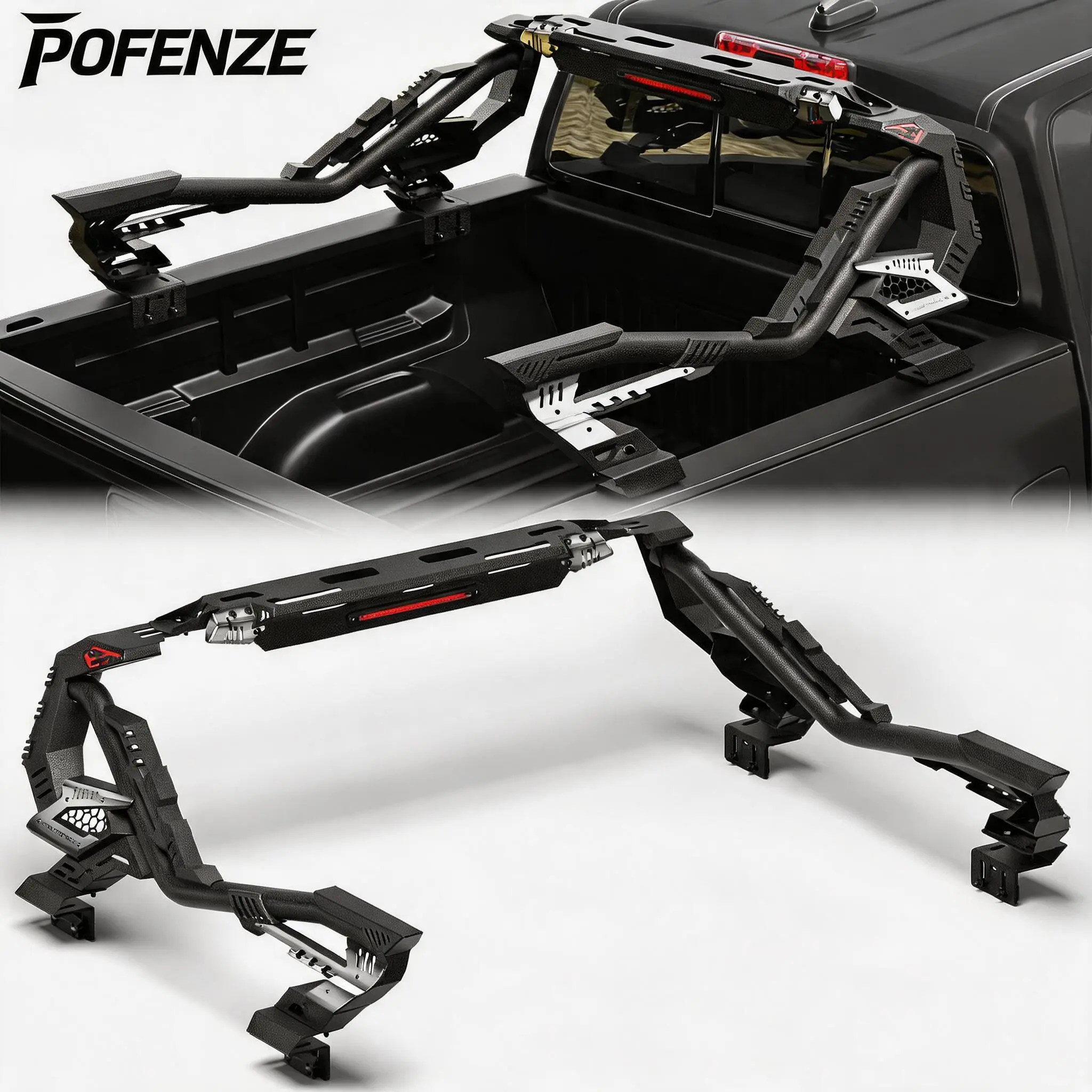 POFENZE-NADIA Heavy-Duty Adjustable Roll Bar Chase Rack - Steel Bed Protector, Car Auto Accessory for Mid-Size Trucks Compatible with Chevrolet Colorado, Toyota Tacoma, Nissan Frontier, Jeep Gladiator, Ford Ranger, Honda Ridgeline, Vehicle Accessories