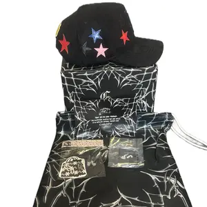 L-A-star Black Hats with Colorful Stars and Spider Web Design for Stylish Outfits