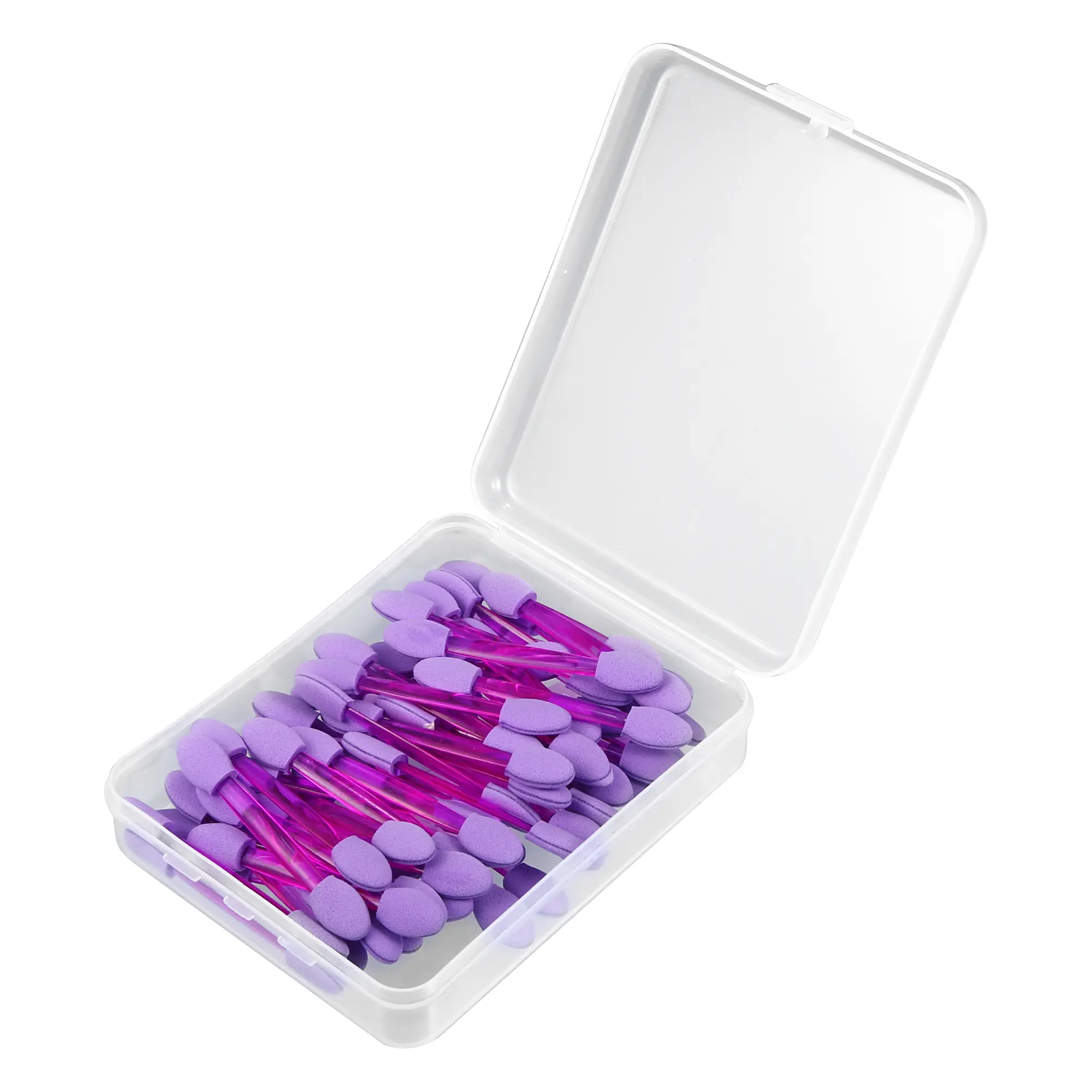 VOCOSTE 50 Pcs Dual Sides Eye Shadow Sponge Applicators with Container, Eyeshadow Brushes Makeup Applicator, Purple