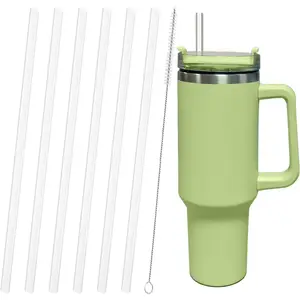 Replacement Straw Compatible with Stanley 40 oz 30 oz Cup Tumbler, 6 Pack Reusable Straws for Stanley 40 oz Tumbler with Handle, Cleaning Brush, Plastic, Clear (Tumbler Not Included)