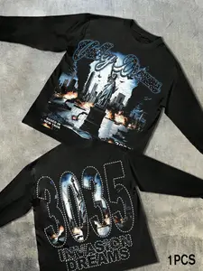 Unisex Long Sleeve T-Shirt, Lady Liberty Print Design, Casual Fashion Streetwear, Comfortable Soft Loose Fit, All Seasons, Versatile Style