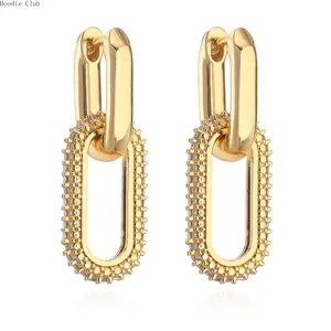 Geometric Cubic Zirconia Drop Earrings for Women, Gold Plated Brass Dangle Earrings, Minimalist Trendy Statement Jewelry, Lightweight Elegant Earrings for Daily Wear, Party, Date Night, Gift Ideas