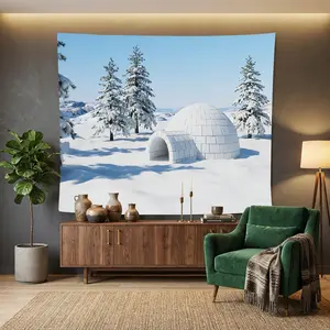 1pc Arctic Igloo Snow Pine Trees Tapestry, Washable Durable Lightweight Fabric Mural Wall Art for Home Office, Party Backdrop, Entrance, Ceiling, Reading Nook Decor