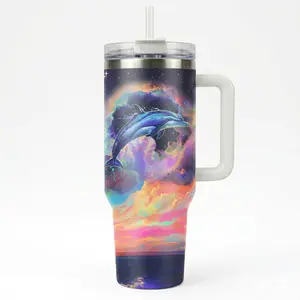 Nautical Blue Whale 40 oz Tumbler, Summer Beach Theme Mother's Day Gift for Mom & Grandma, Reusable Stainless Steel Coffee Cup, Large Capacity Ocean Lover Gift