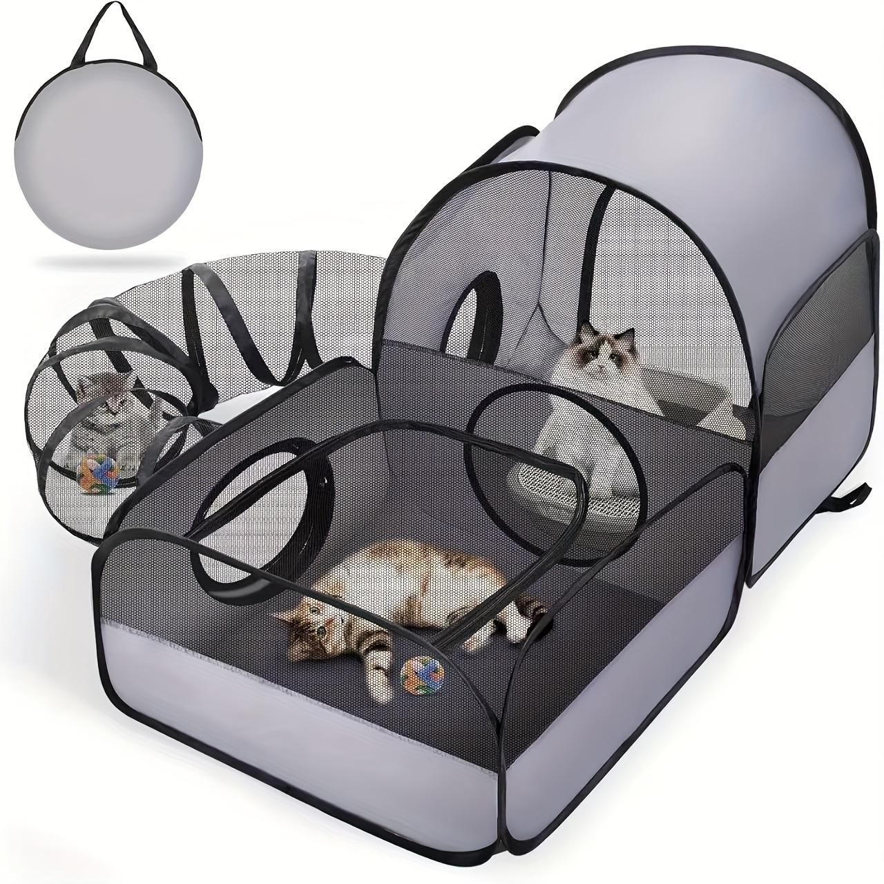 3-in-1 Cat Playpen - 360-Degree Tunnel Access, Soft Breathable Mesh, 1-Second Open, No Assembly Required, Storage Bag, Durable Spacious Design, Indoor/Outdoor Pet Travel Accessory, Convenient Transport, Easy Setup, Great for Home, Camping & Travel