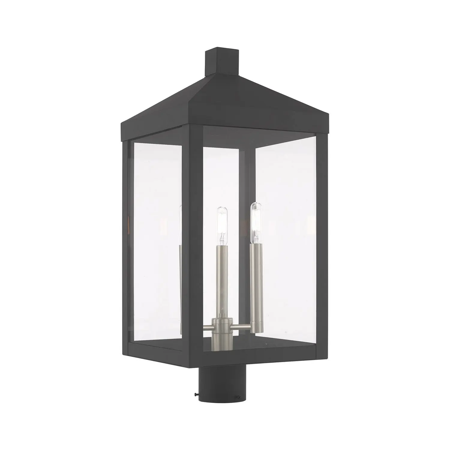 Nyack Three Light Post-Top Lanterm Scandinavian Gray w/ Brushed Nickels