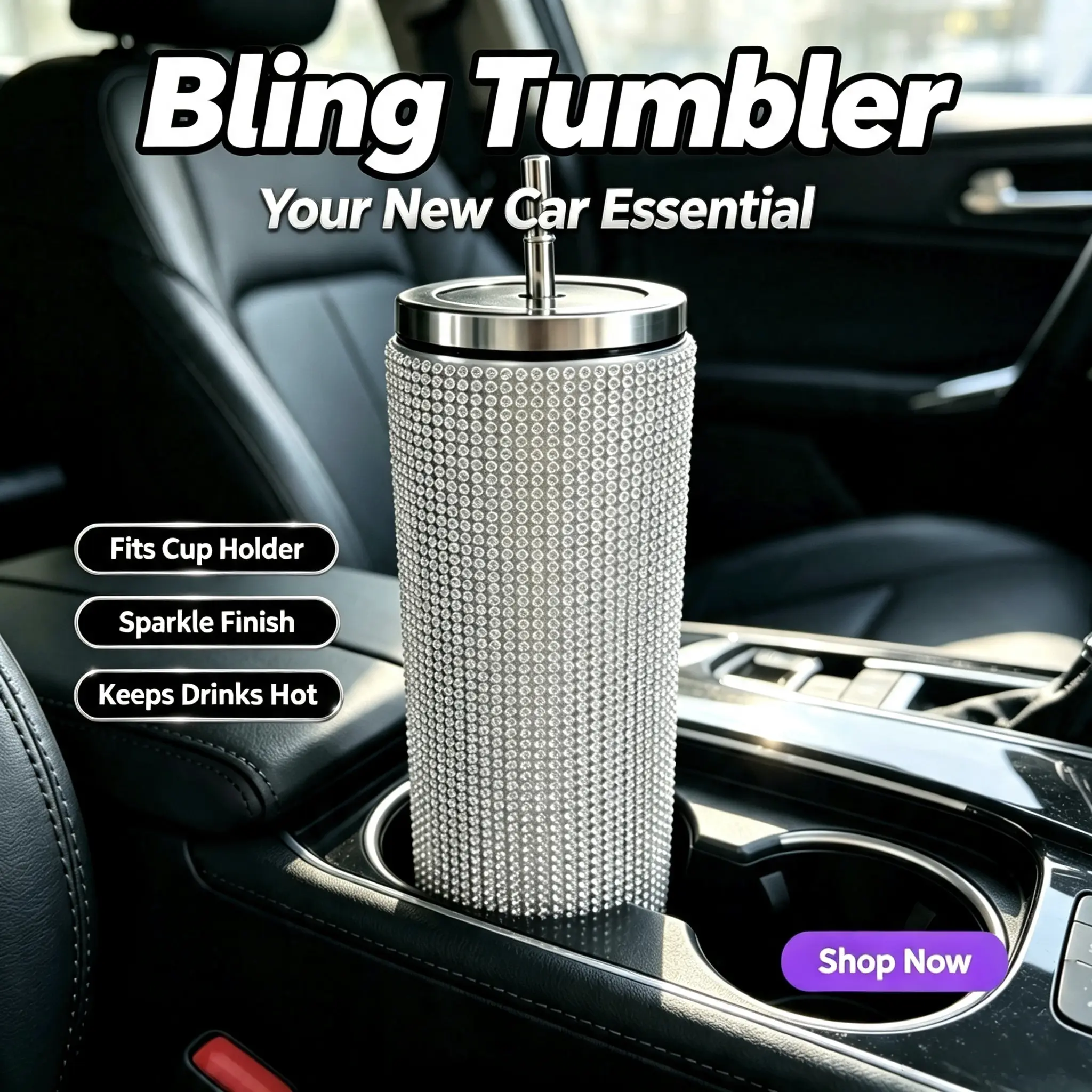 Sparkling Bling Water Bottle Tumbler with Metal Straw, Sleek Tall Travel Cup for Daily Home Use, Daily Use