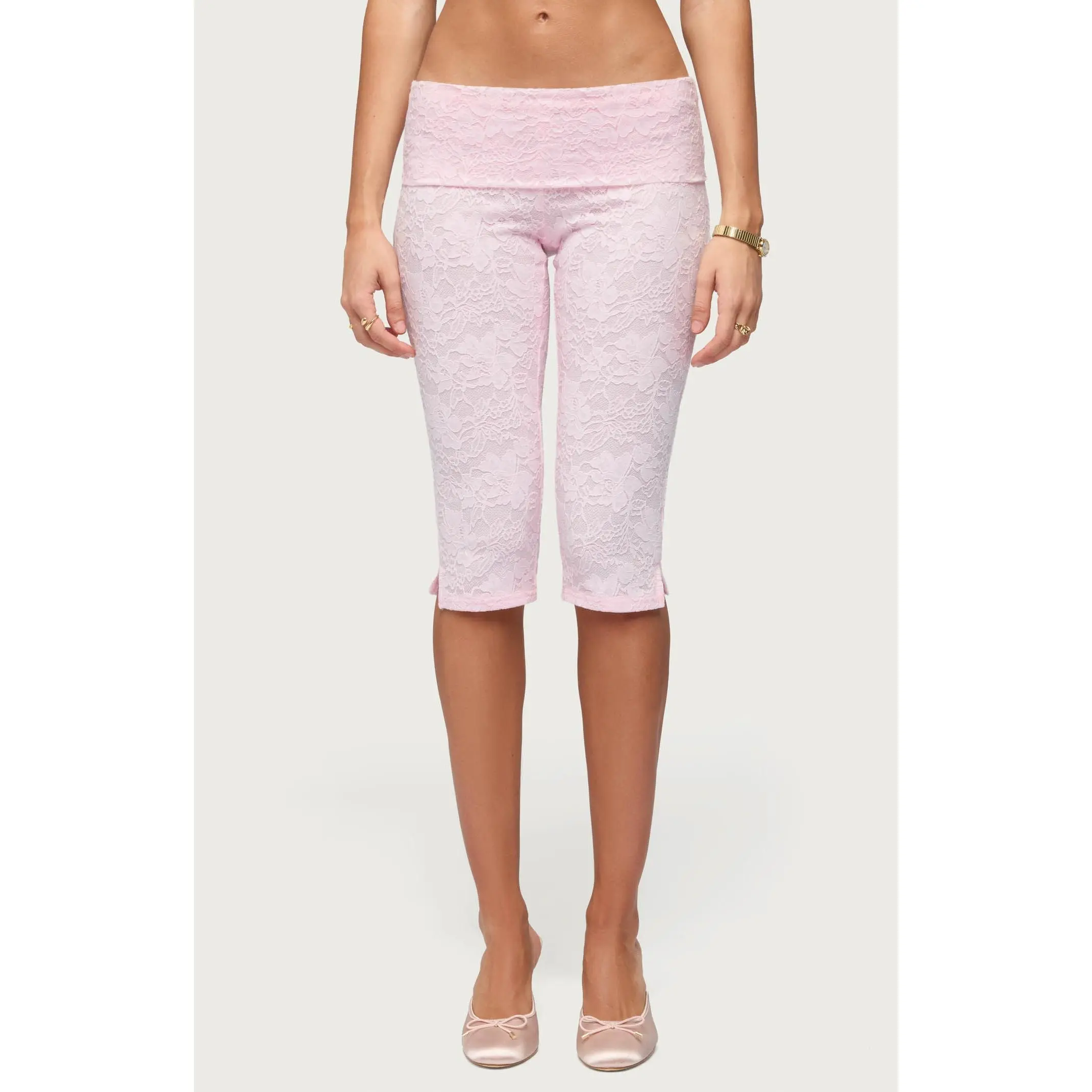 Edikted Women's Talisa Foldover Lace Capri Pants
