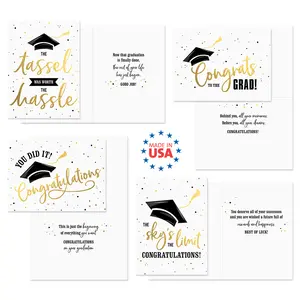 Graduation Card Assortment / Set of 12 Cards With White Envelopes / Four Black And Faux Gold Foil Designs