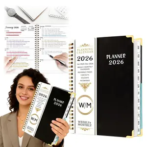 2026 Weekly and Monthly Planner - from January 2026 - December 2026, Daily Agenda Planner with Monthly Tab, Flexible Cover, Note Pages, Pockets, Bookmark, Spiral Binding, Black