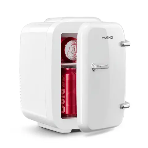 YASHE 4L (6-Can) Portable Mini Refrigerator - ABS Door, 110V AC/12V DC Quiet Operation, Cool/Warm Mode (Cools to 33.8°F), Bedroom Fridge for Small Spaces, Stores Medicine & Cosmetics (Compact Purple/Pink)