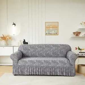 Modern Plaid Furniture Protector, Elastic Sofa Cover with Skirt, Pet-Proof, Single to Four-Seater