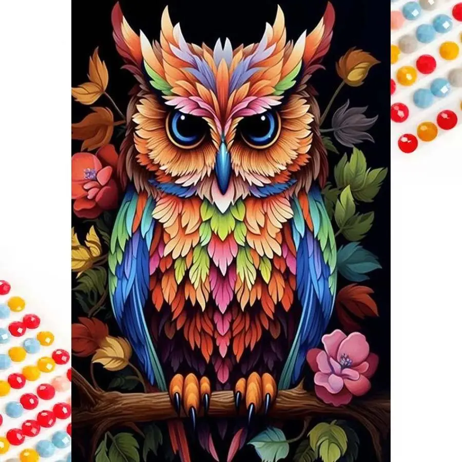 Owl Pattern DIY Diamond Arts Colorful Painting Kit Without Frame, DIY 5D Diamond Arts Colorful Painting Kit, Wall Art Decor for Home Living Room Bedroom, Crafts